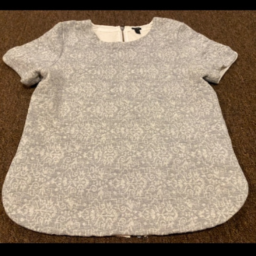 EUC J Crew Sz S Blouse zip up back short sleeve soft top shirt grey comfy career